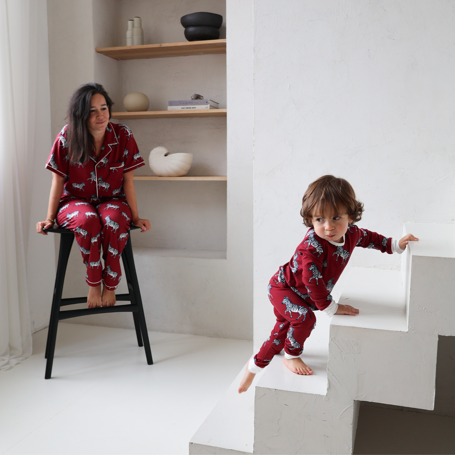 Pyjama long en bambou pour femme - Burgundy Zebra