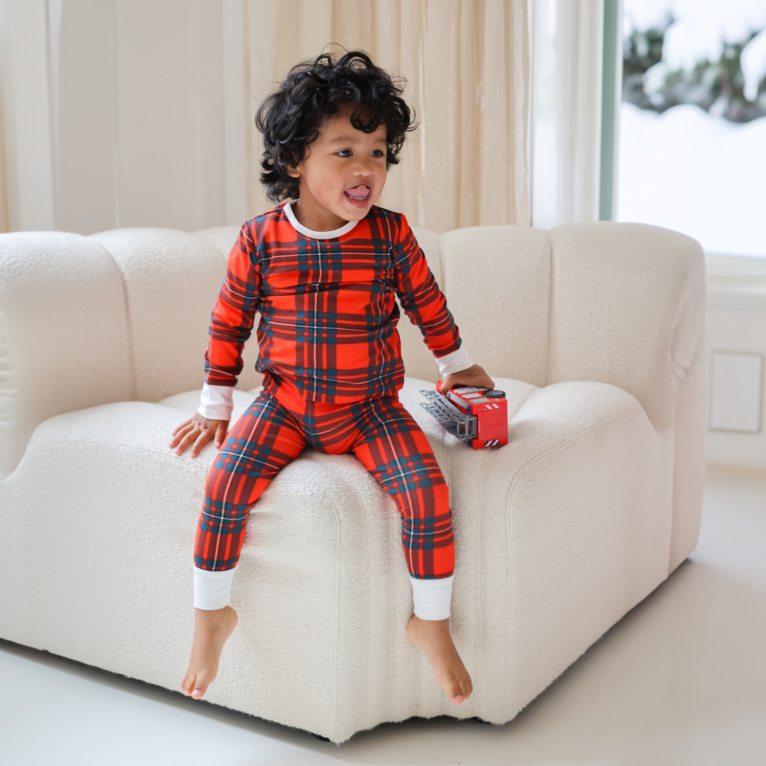 Set di pigiami per bambini in tartan rosso