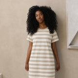 Striped Breastfeeding Dress Beige / White