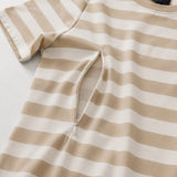 Striped Breastfeeding Dress Beige / White