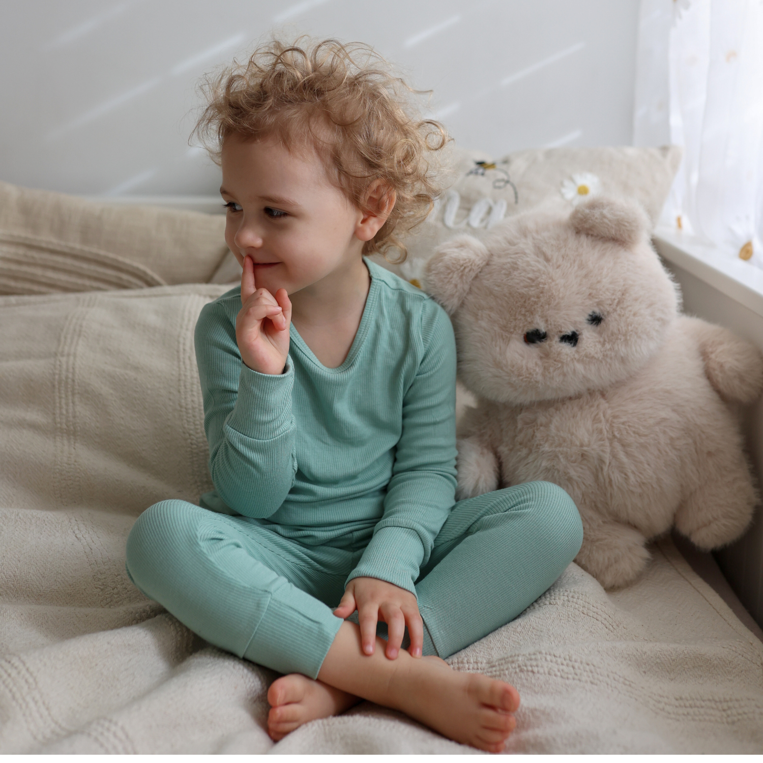 Children's PJ Set Ribbed Sage