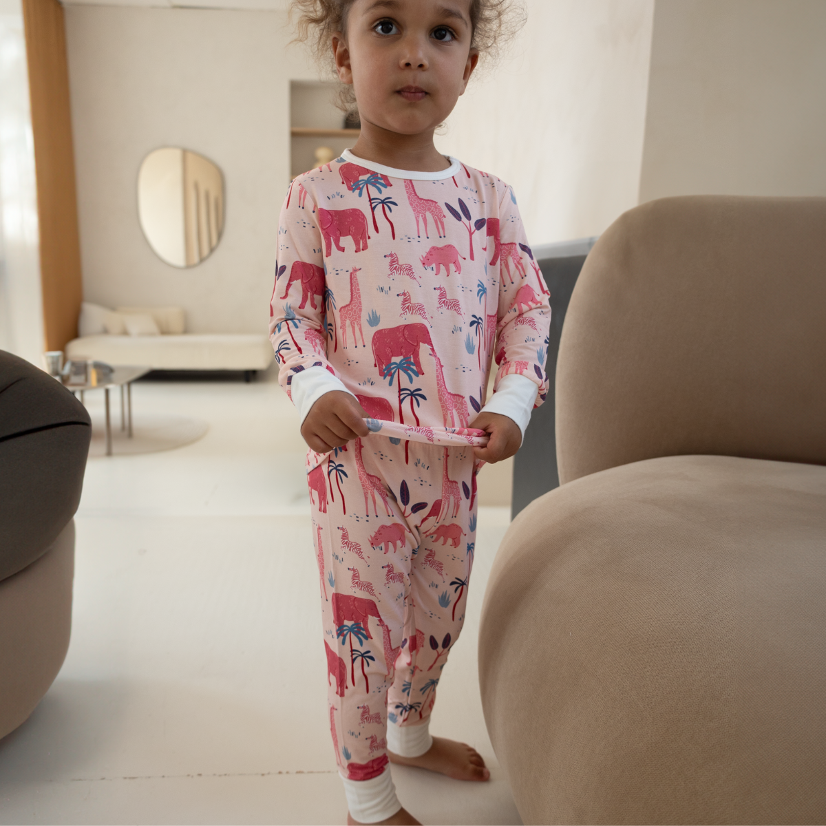 Children's PJ Set Pink Safari