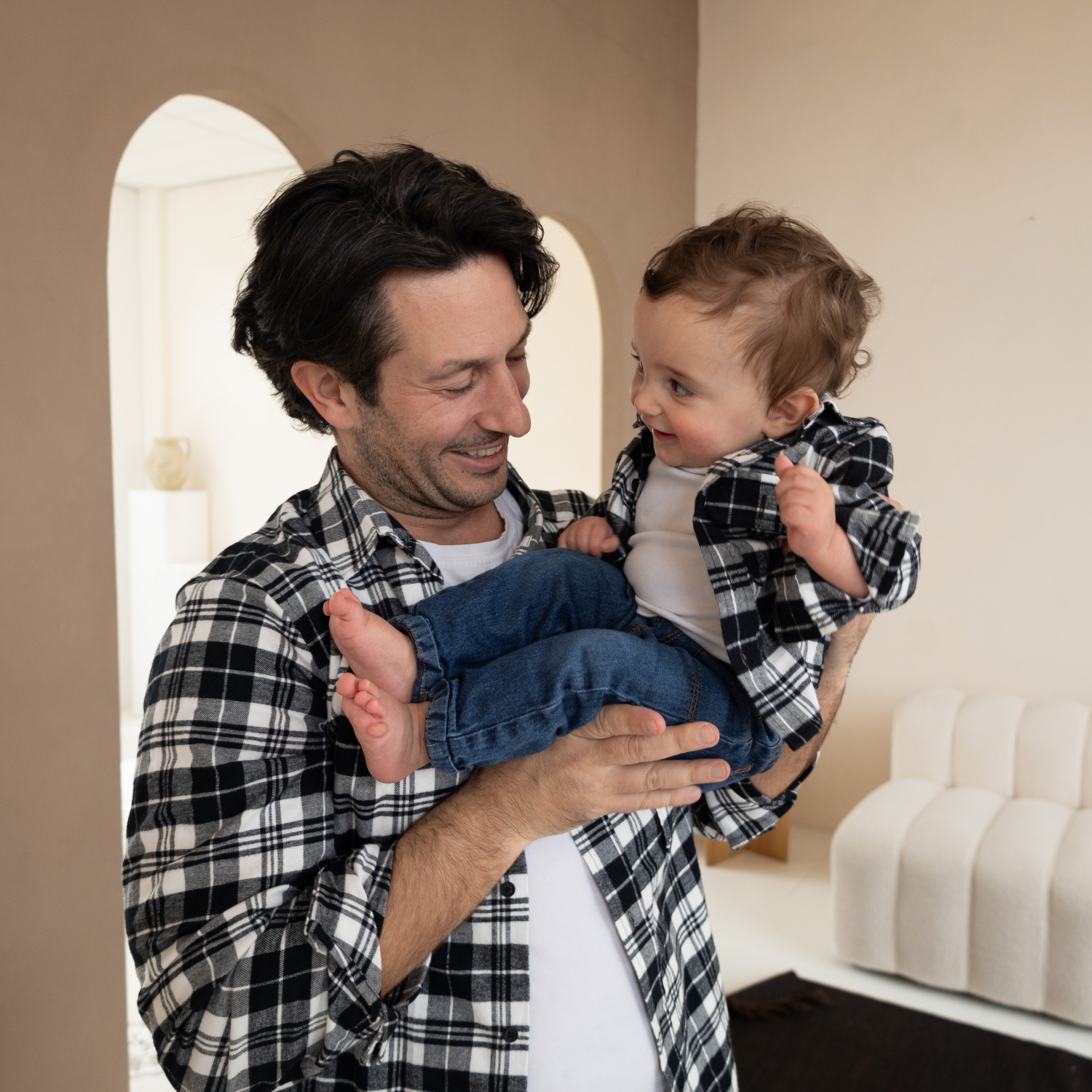 Conjunto de sobrecamisa de franela Dad & Mini - Black Check