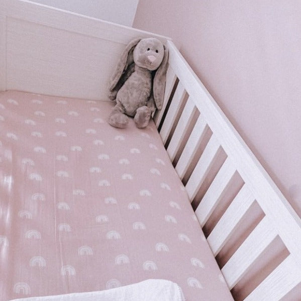 Pink Rainbow Cot Sheet