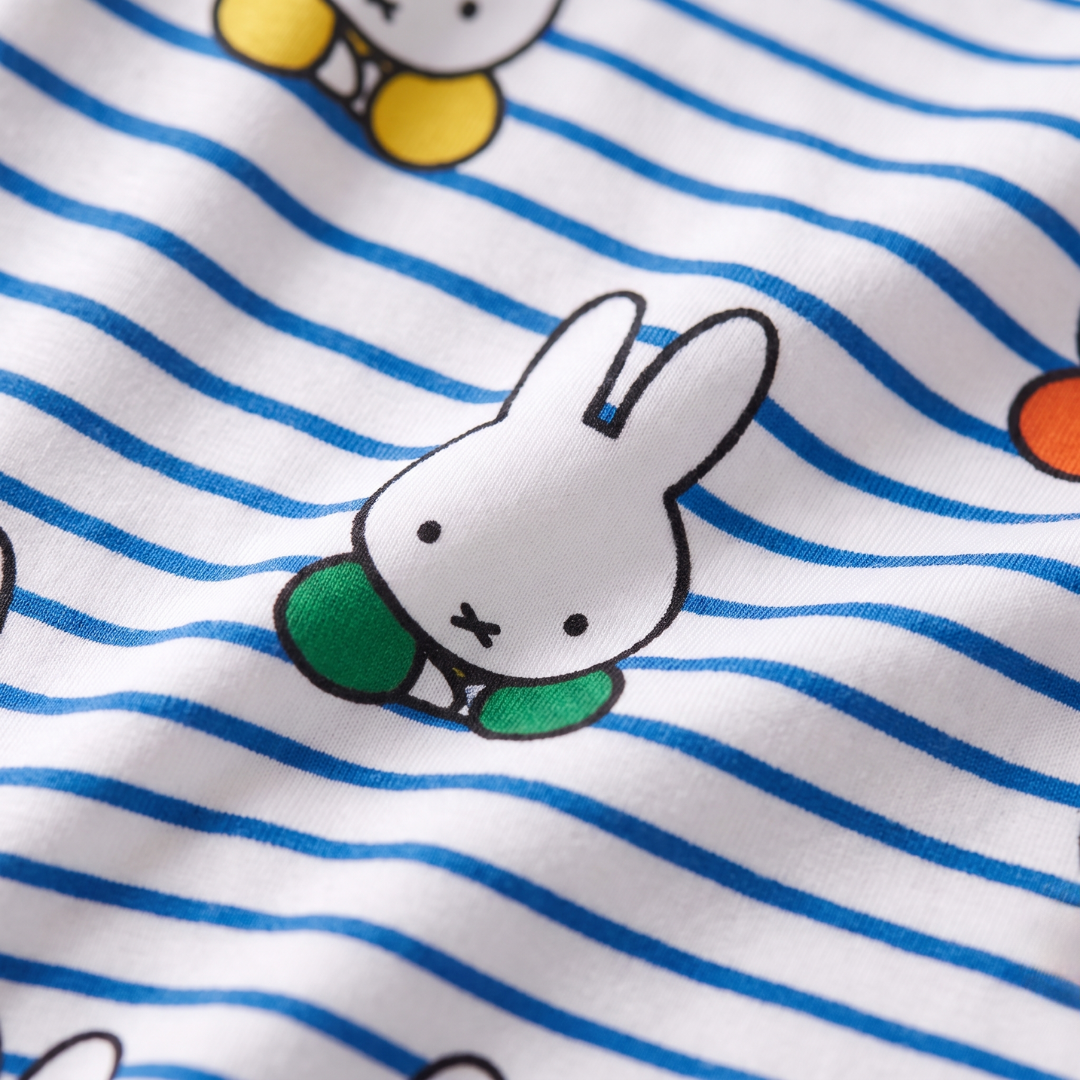 Close-up of the soft bamboo fabric of the Men's Miffy Peek-a-Boo Blue bamboo pyjama set